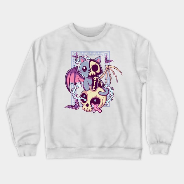 Skull Cat Kawaii Gothic Crewneck Sweatshirt by DionArts